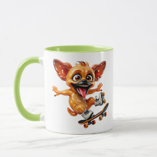 Skateboarding Dog Cartoon Glossy Puppy Orange Stre Mug