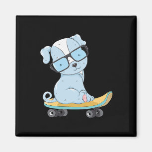 Skateboarding Dog Puppy Funny Skateboard Cute Dog Magnet
