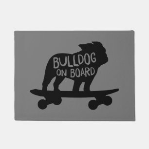 Skateboarding Dog Silhouette Bulldog on Board Doormat