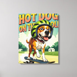 Skateboarding Dog Summer Funny Retro Beach  Canvas Print