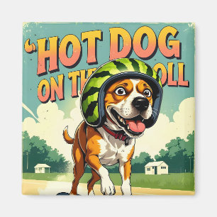 Skateboarding Dog Summer Funny Retro Beach  Magnet