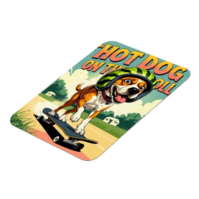 Skateboarding Dog Summer Funny Retro Beach  Magnet (Left Side)