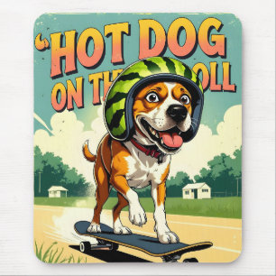 Skateboarding Dog Summer Funny Retro Beach Mouse Mat