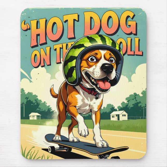 Skateboarding Dog Summer Funny Retro Beach  Mouse Mat (Front)