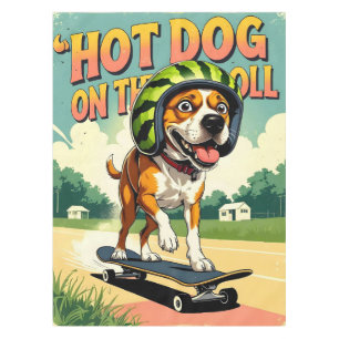 Skateboarding Dog Summer Funny Retro Beach Tablecloth