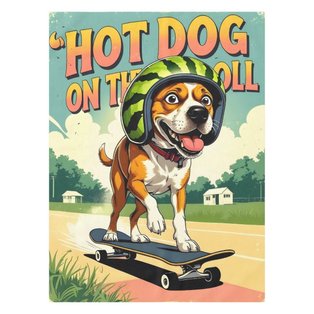 Skateboarding Dog Summer Funny Retro Beach  Tablecloth (Front)