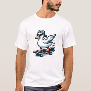 Skateboarding Duck - Cool Animal Skater Graphic T-Shirt