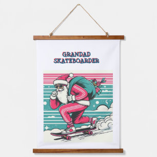 Skateboarding father christmas hanging tapestry