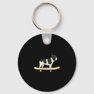 Skateboarding French Bulldog Puppy Gift Key Ring