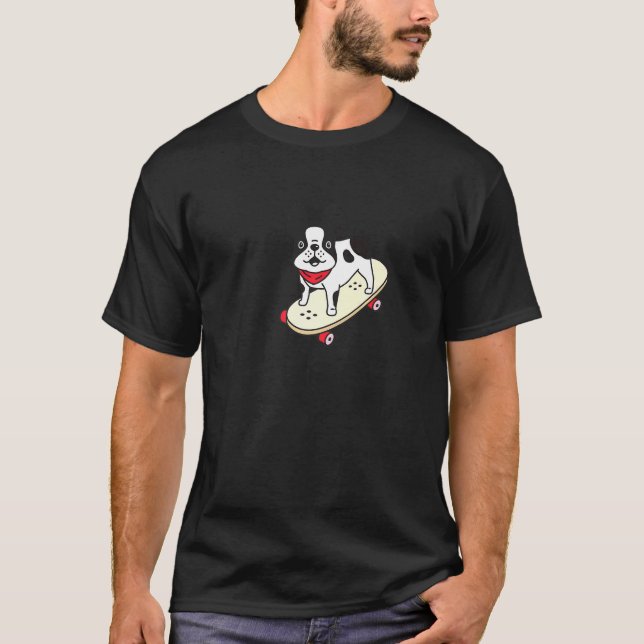Skateboarding French Bulldog Puppy Skateboard Dog  T-Shirt (Front)