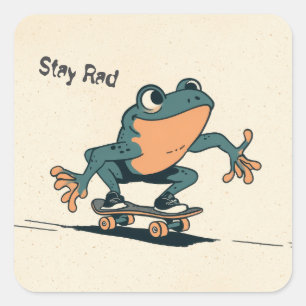 Skateboarding Frog – Cute Cartoon Animal Art Square Sticker