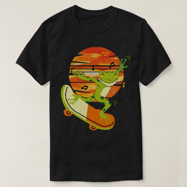 Skateboarding Frog- on Skateboard- Skater Frog (1) T-Shirt (Design Front)