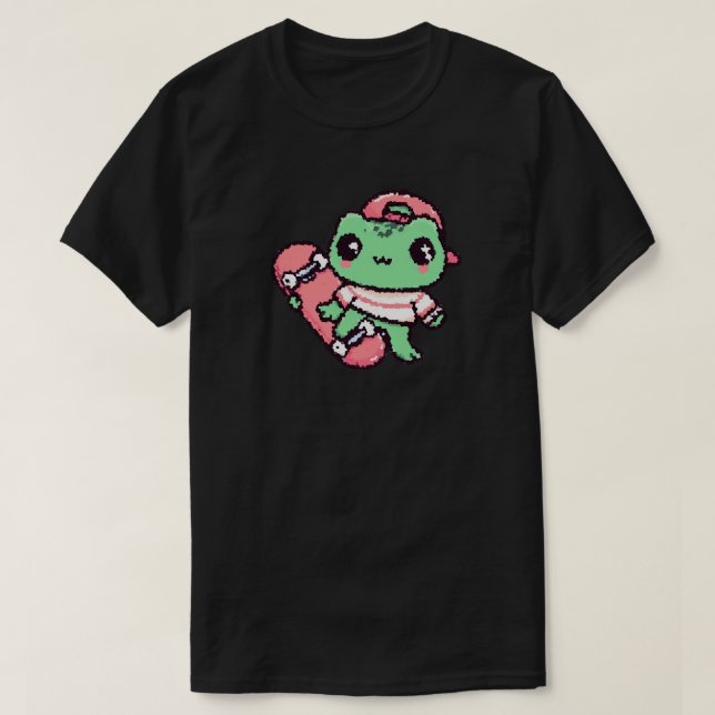 Skateboarding Frog Pixel (1) T-Shirt (Design Front)