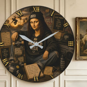 Skateboarding Funny Mona Lisa Skater Gift Large Clock