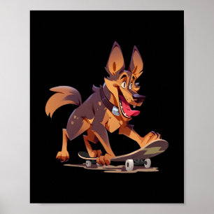 Skateboarding German Shepherd 1 Poster