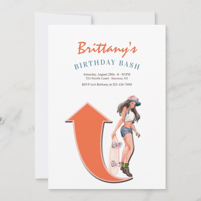 Skateboarding Girl Invitation (Front)