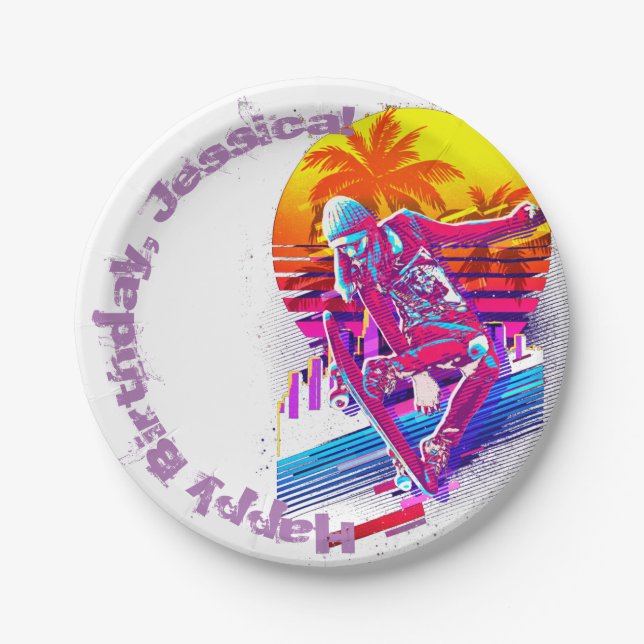 Skateboarding Girl Paper Plate (Front)
