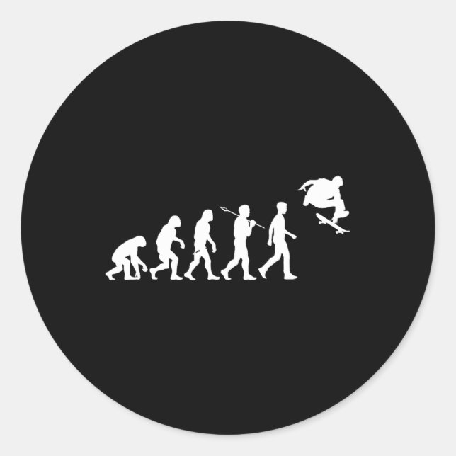 Skateboarding Humanity Evolved To Jump High Fun Sk Classic Round Sticker (Front)