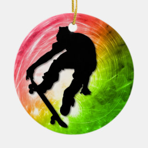 Skateboarding in a Psychedelic Cyclone Ceramic Tree Decoration
