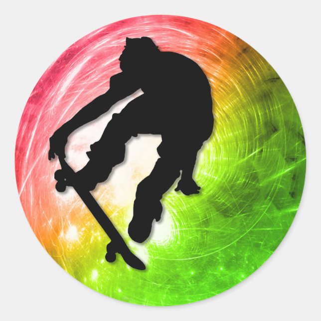 Skateboarding in a Psychedelic Cyclone Classic Round Sticker (Front)