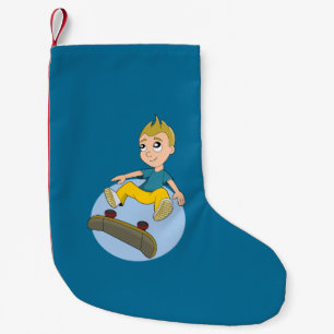 Skateboarding kid cartoon small christmas stocking
