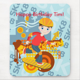 Skateboarding kid party mouse mat