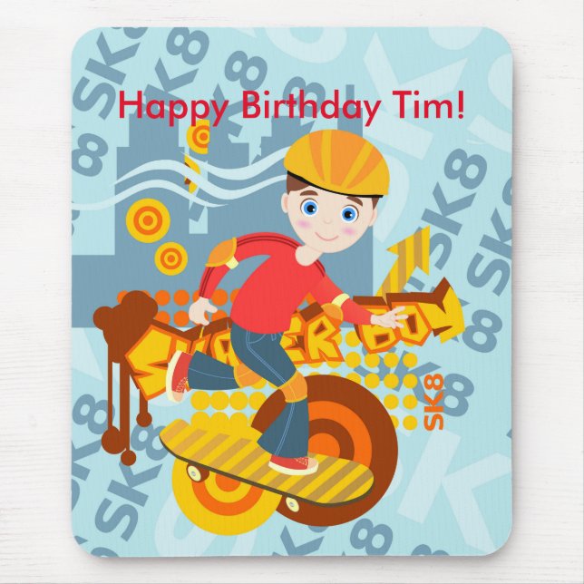 Skateboarding kid party mouse mat (Front)