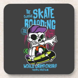 Skateboarding lover   Skull with Cap Skater Champ  Coaster