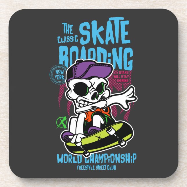 Skateboarding lover | Skull with Cap Skater Champ  Coaster (Front)