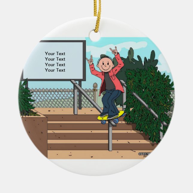 Skateboarding - Male Ceramic Tree Decoration (Front)