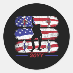 Skateboarding Men - USA American Flag Classic Round Sticker