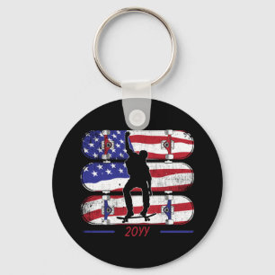 Skateboarding Men - USA American Flag Keychain