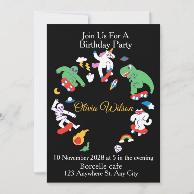 Skateboarding Monsters Birthday Card (Front)