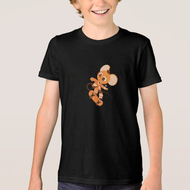 Skateboarding Mouse Black Tri-Blend Shirt (Front)