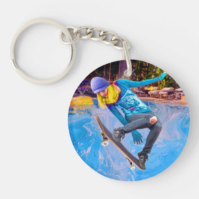 Skateboarding on Water Key Ring (Front)