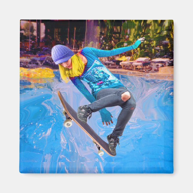 Skateboarding on Water Magnet (Front)