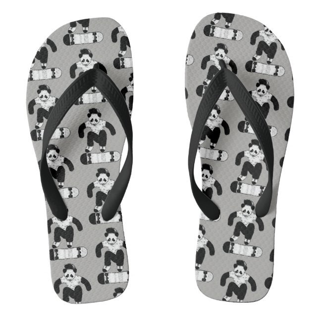 Skateboarding Panda Flip Flops (Footbed)