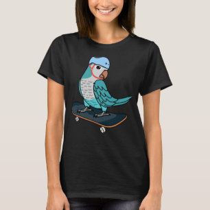 Skateboarding Parrot I Blue Monk Parakeet Quaker T-Shirt