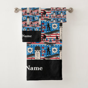 Skateboarding Patriotic USA Skateboarder Bath Towel Set