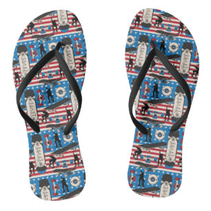 Skateboarding Patriotic USA Skateboarder Flip Flops