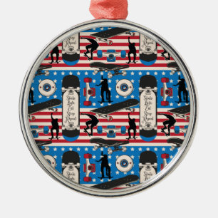 Skateboarding Patriotic USA Skateboarder Metal Tree Decoration