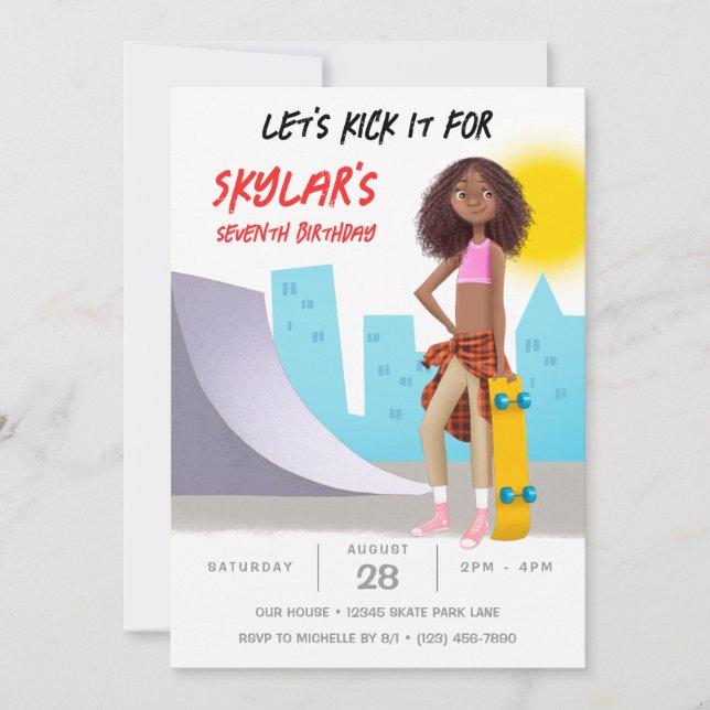 Skateboarding Photo Skate Park Girl Birthday Party Invitation (Front)