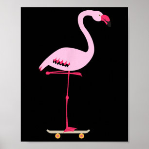 Skateboarding Pink Flamingo Cool Funny Graphic Poster