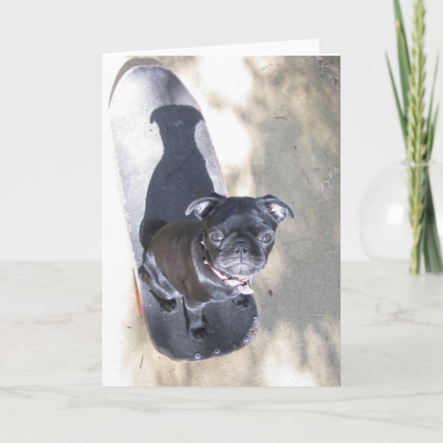 Skateboarding Pug Card (Photo) (Front)
