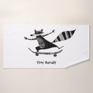 Skateboarding Raccoon – Whimsical Raccoon Animal Bath Towel