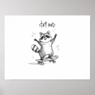 Skateboarding Racoon – Cute Funny Skateboard Poster