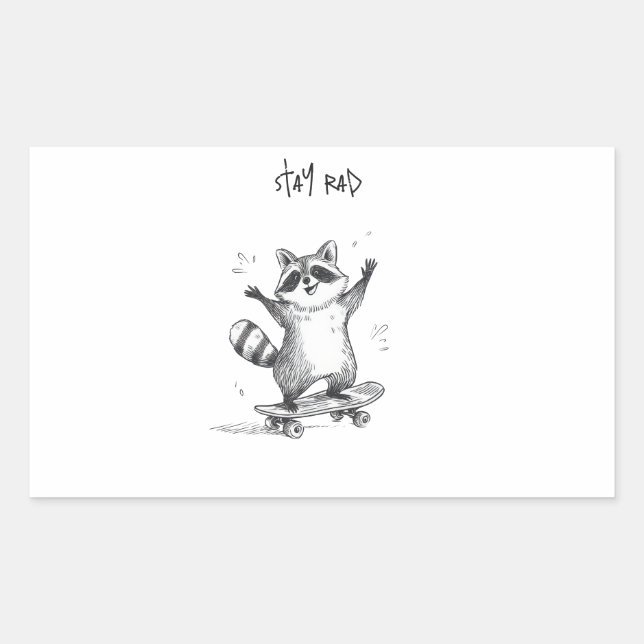 Skateboarding Racoon – Cute Funny Skateboard Rectangular Sticker (Front)