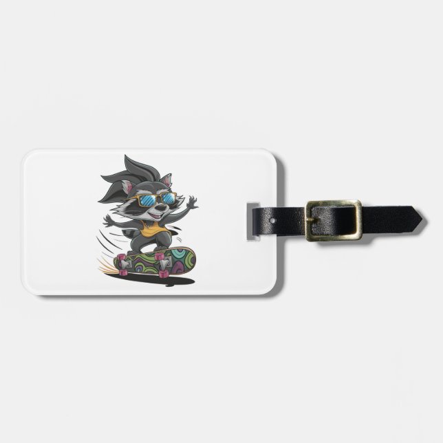 Skateboarding racoon luggage tag (Front Horizontal)