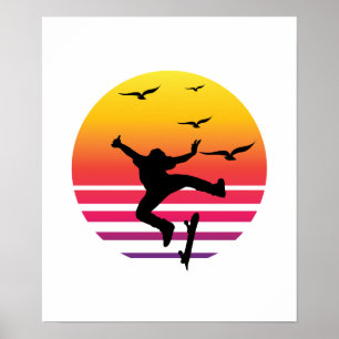 Skateboarding retro sunset, #Skateboarding Poster