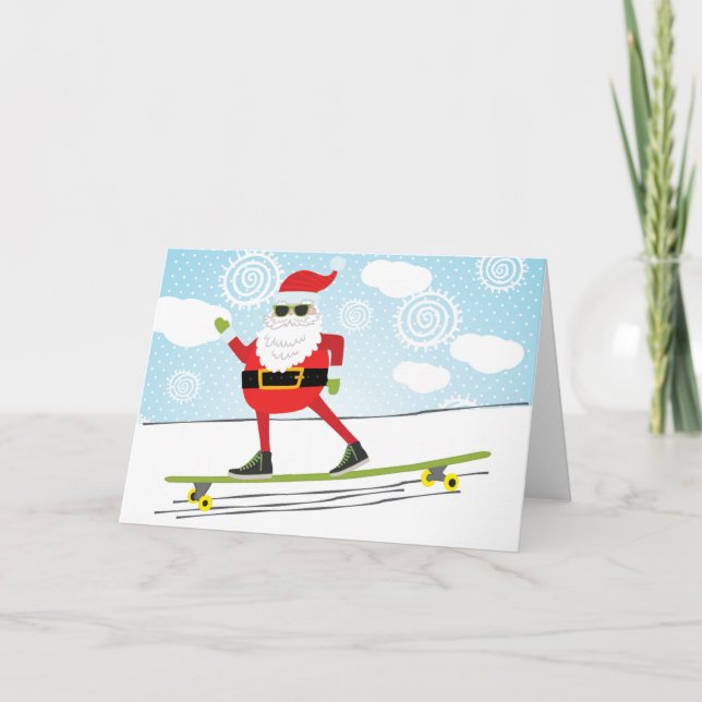 Skateboarding Santa Card (Front)